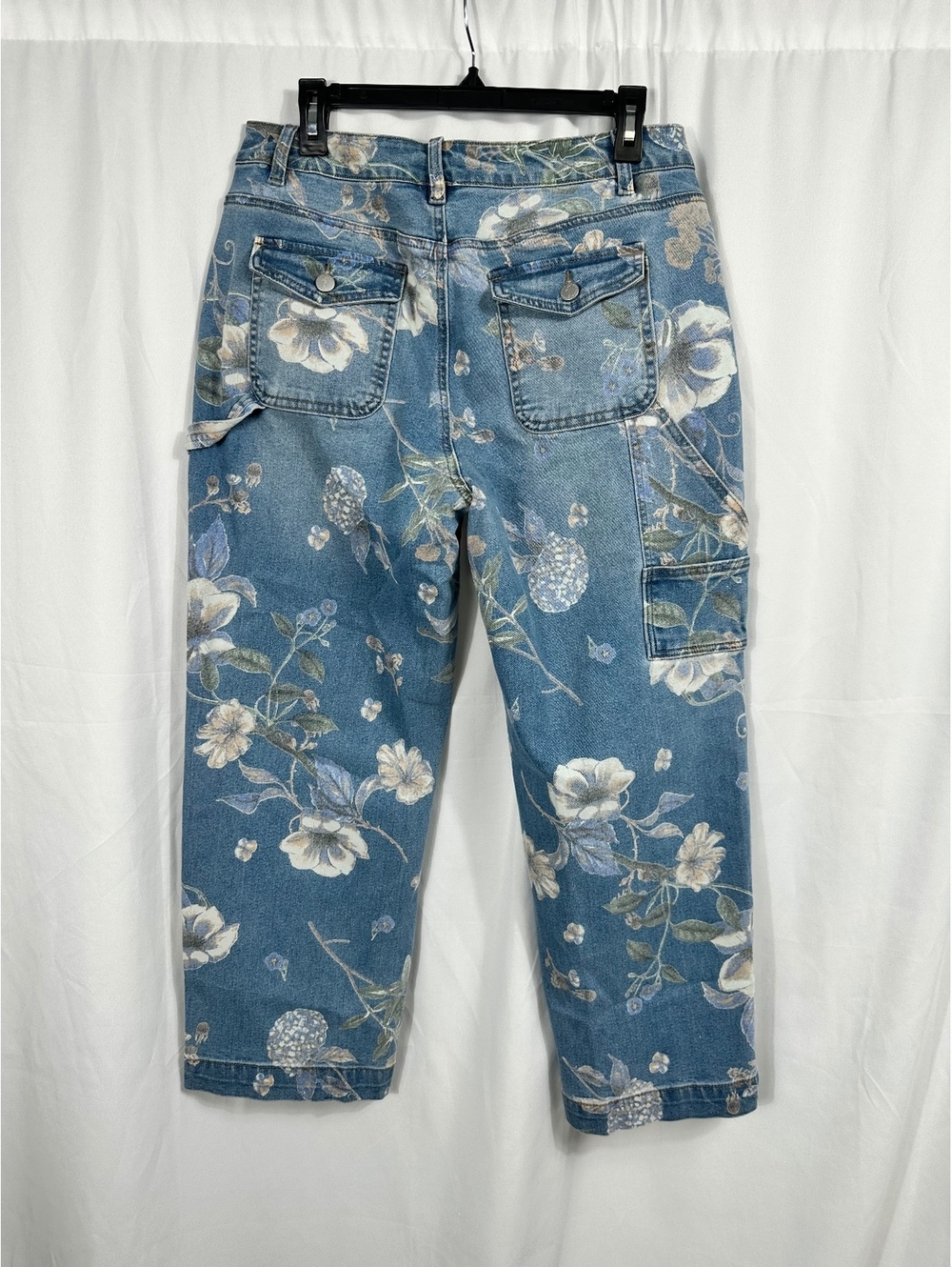 Flamingals Women's Floral Print Denim Carpenter Pants Size Large - Picture 6 of 10